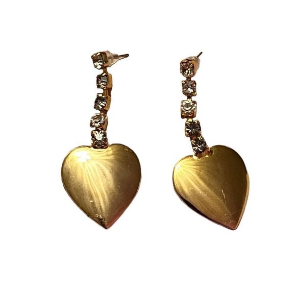 Fun Gold Heart Rhinestone Drop Earrings - Picture 1 of 2